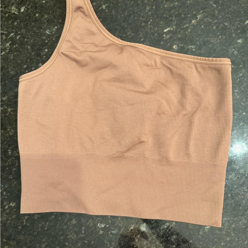 Athleta Aurora Ribbed One-Shoulder Top in Brown size small